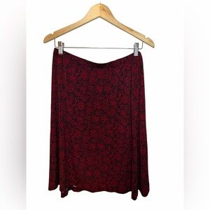 Vintage Red & Black Floral Midi Skirt – Stretchy Fit, Made in Canada